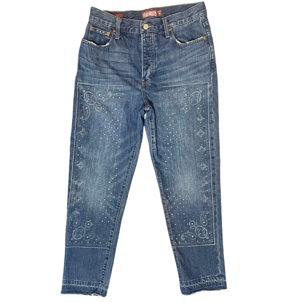 Lucky Brand Paisley Bandana Print High Rise Drew Mom Tapered Jeans Size 8 Boho